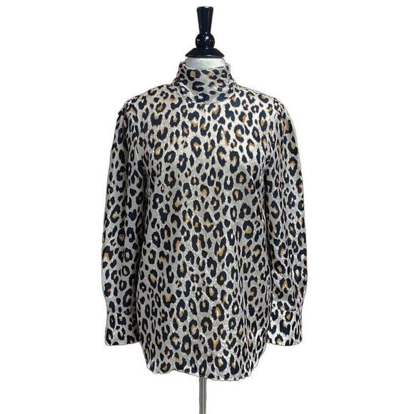 Ann Taylor Leopard Tie Neck Long Sleeve Blouse Size Medium - Picture 1 of 5